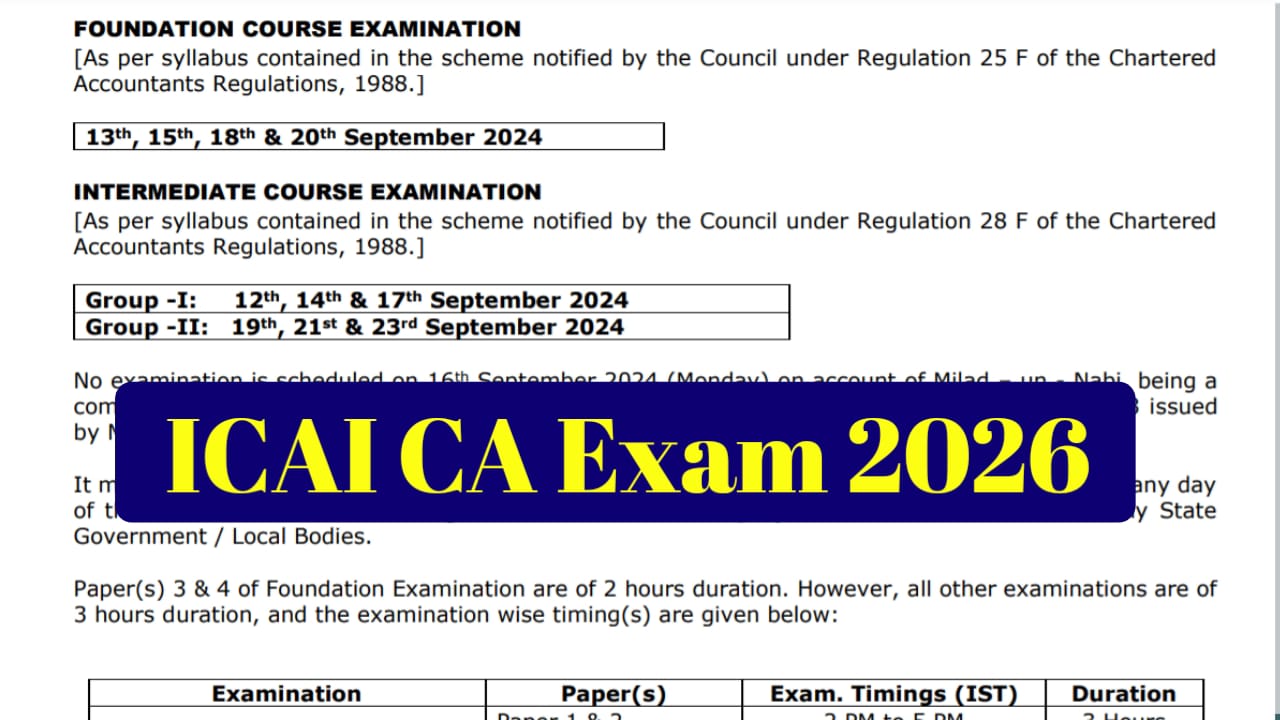 ICAI CA Exams 2026