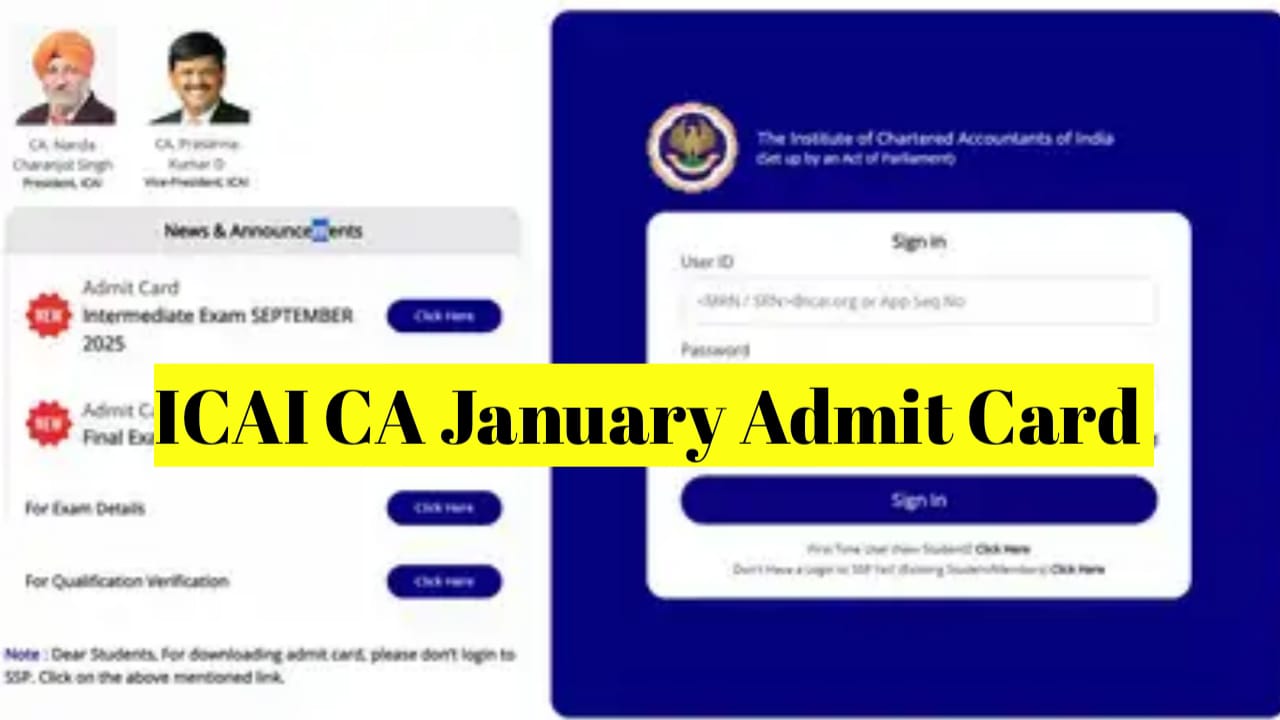 ICAI CA January 2026 Admit Card